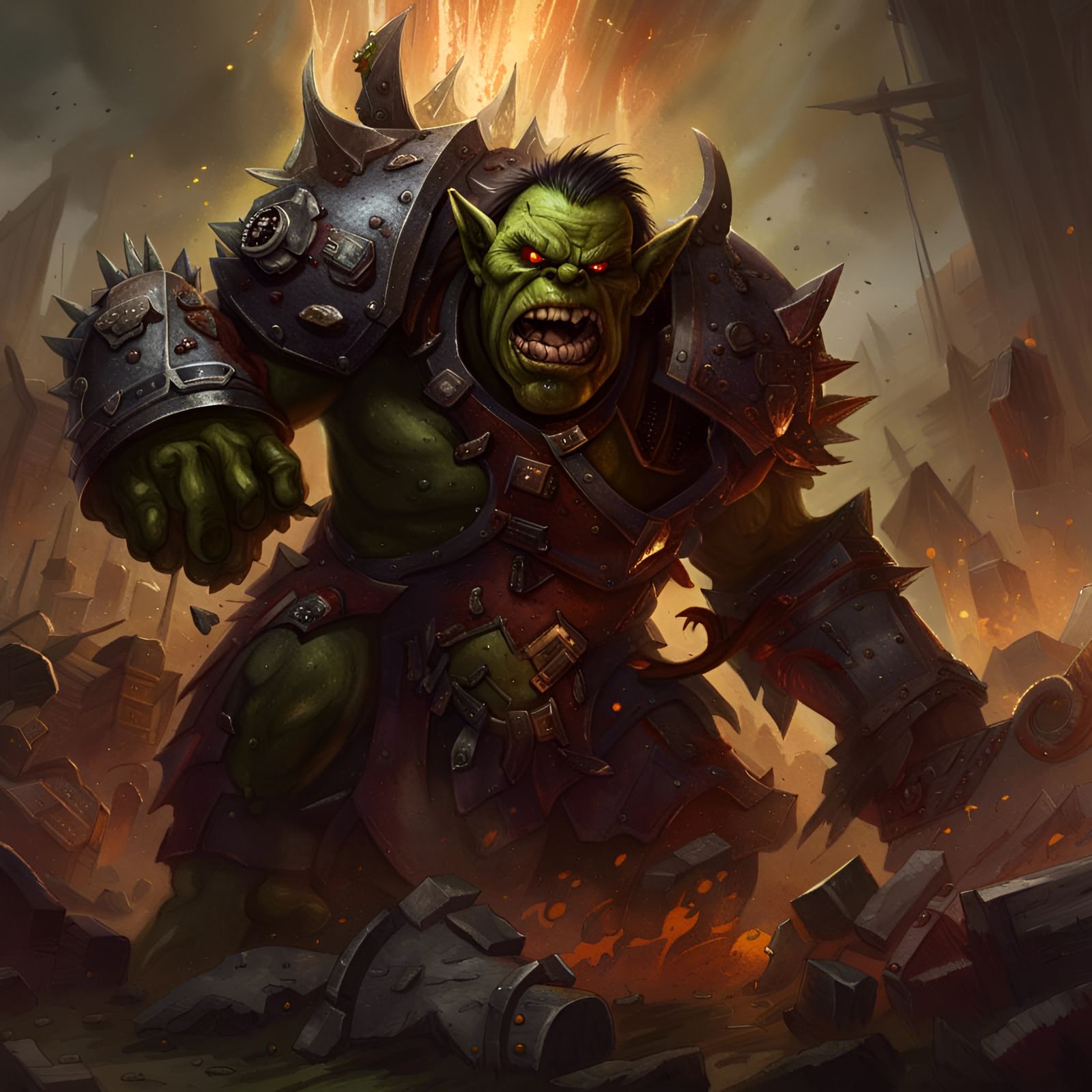 Ork War Leader Charges into Battle: Dark Fantasy Art