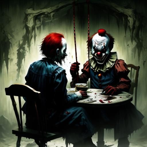 Sinister Clown on a Swing, Dark Fantasy Style