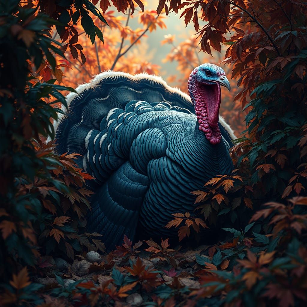 Camouflaged Turkey in Autumn Foliage Matte Painting