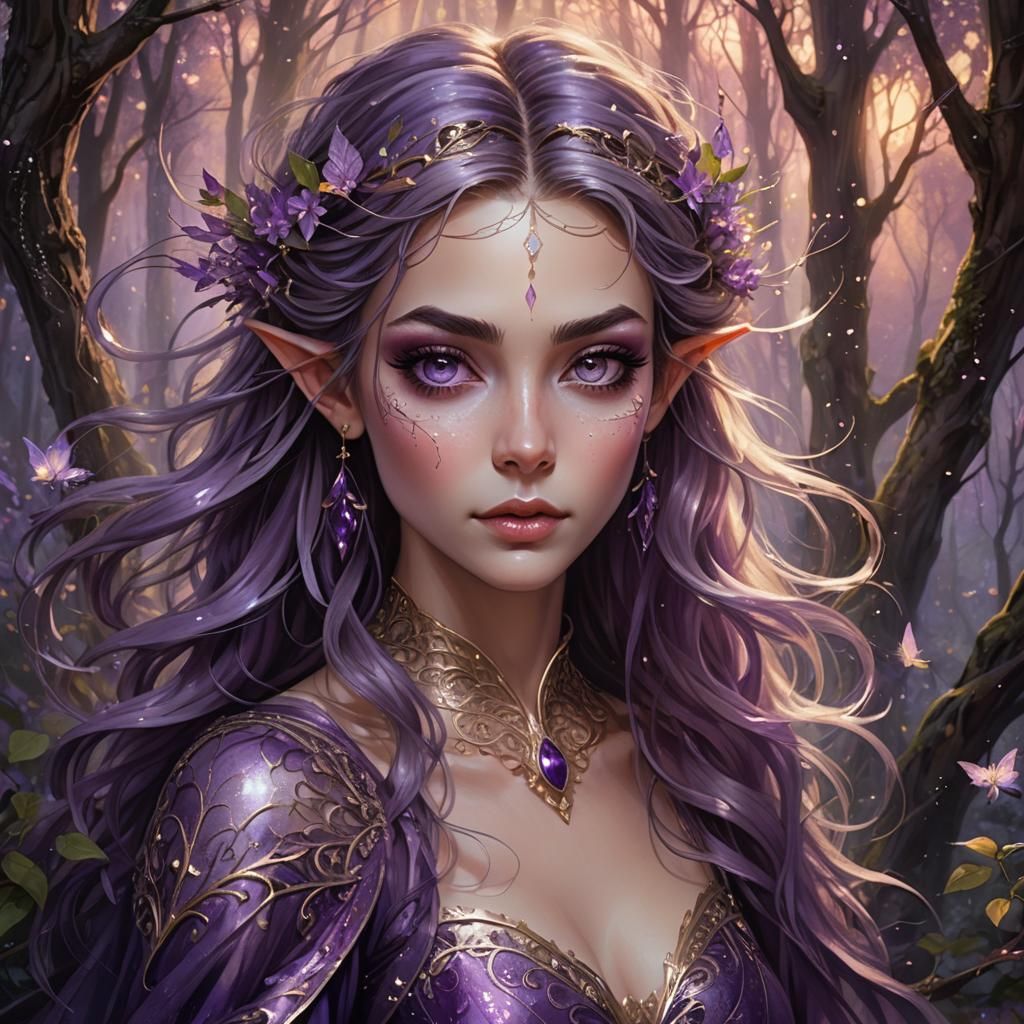 Elven Princess in Sparkling Forest, Cottagecore Style