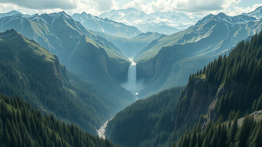 Majestic Waterfall in Detailed Landscape Art