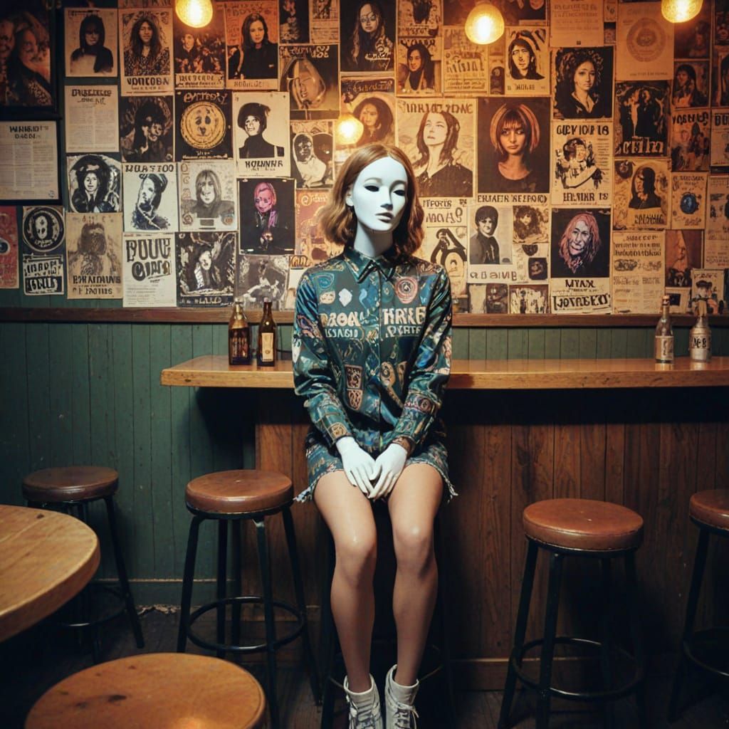 Faceless Patron in Boho Chic Bar Scene