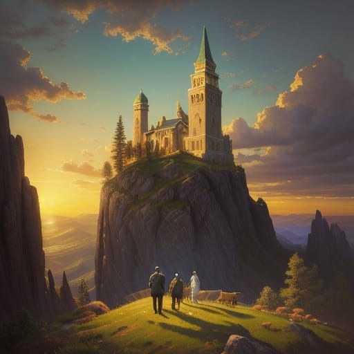 Diverse Family Gazes at New World in Oil Painting