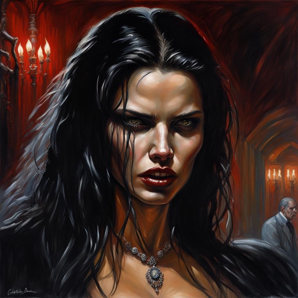 Vampire in Nightclub: Oil Painting in Vampire Style