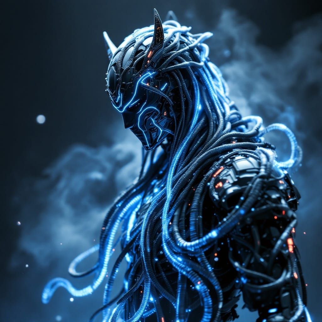 Cyberpunk Samurai in Iridescent Fiber Armor