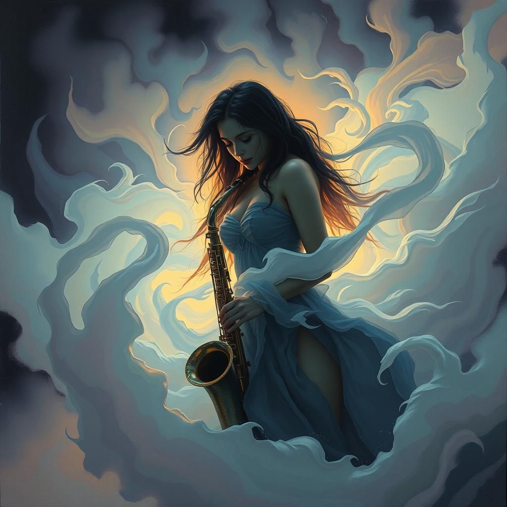 Surreal Blues Techno Fusion in Surrealist Style