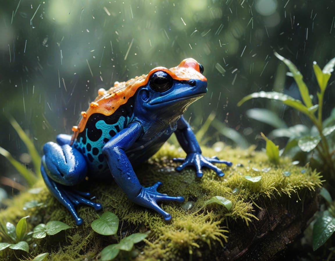 Blue Poison Dart Frog: Neo-Impressionist Oil Painting