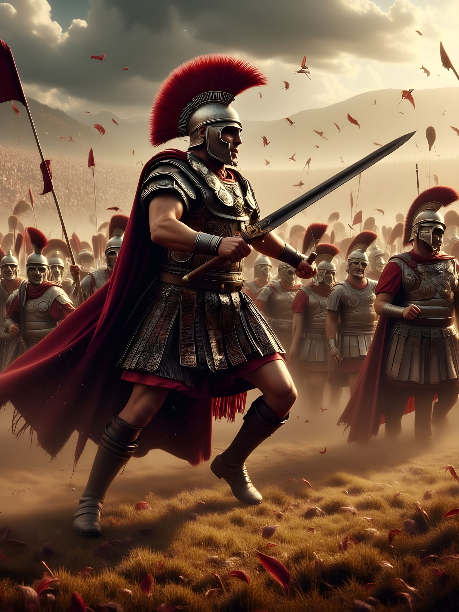 Roman Warrior Engages in Intense Battle with Gladius Sword