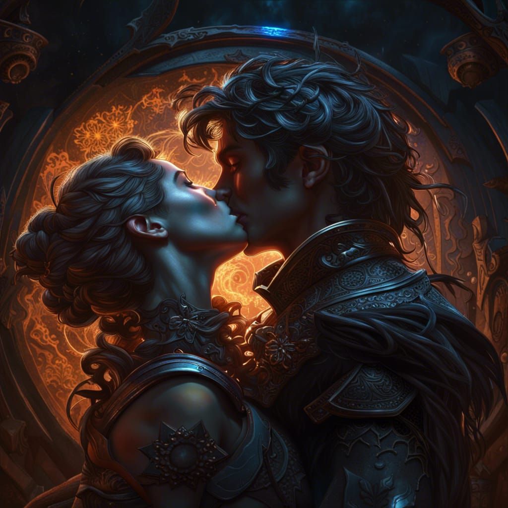 Romantic Kiss in Dark Fantasy Style, 8K