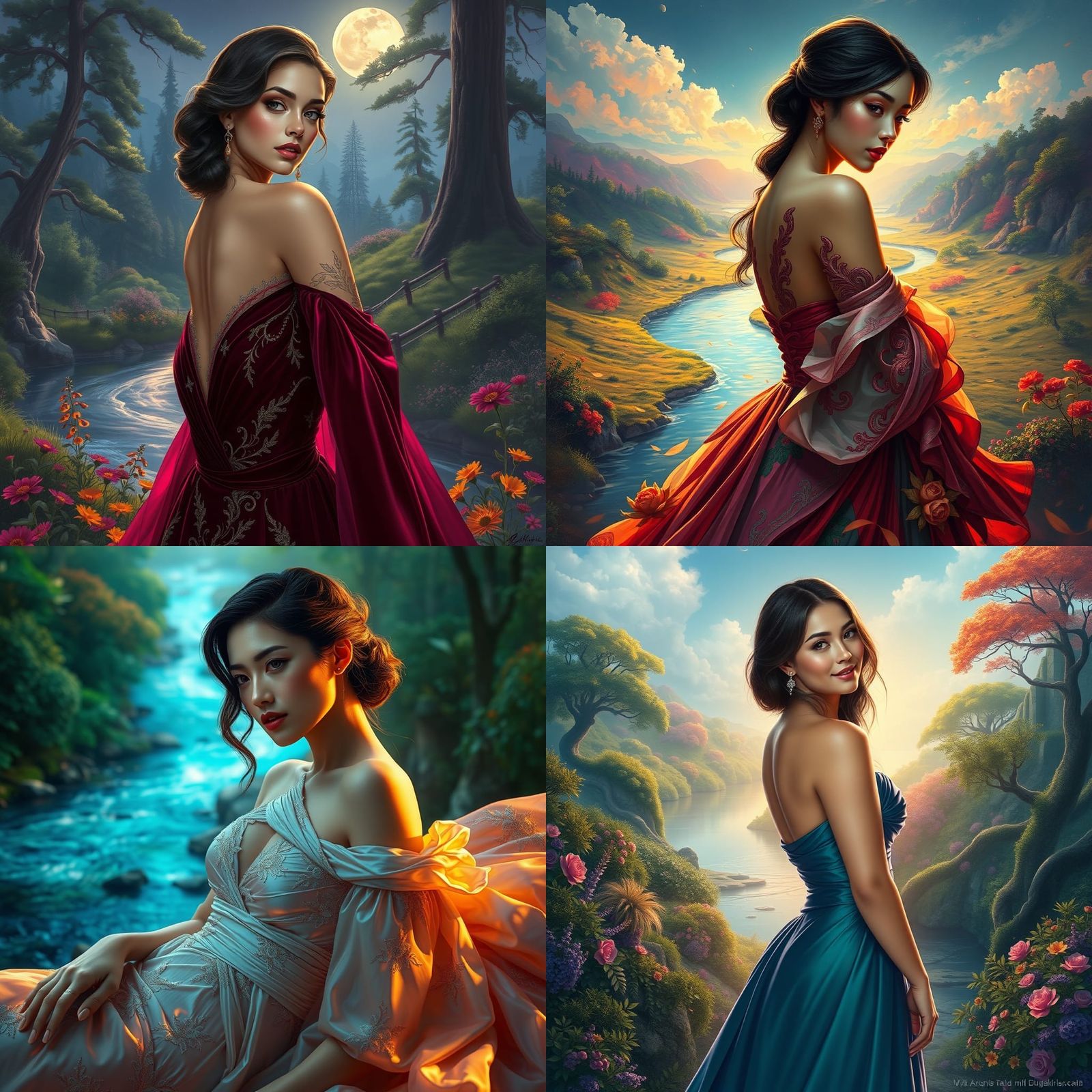 Elegant Woman Portrait in Electric Colors, Digital Art