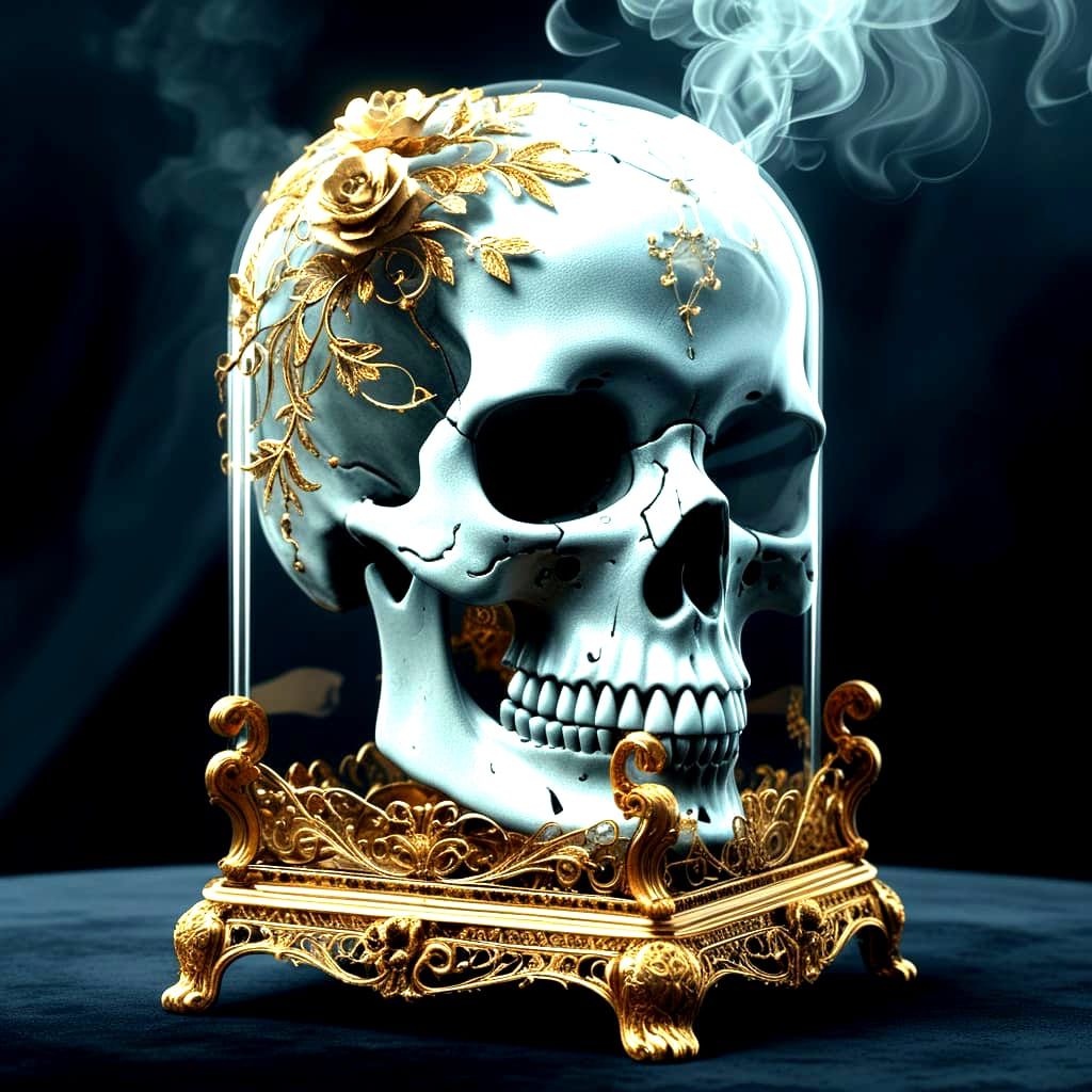 Skull crystal Close up shot. Digital art in the style of Sal...