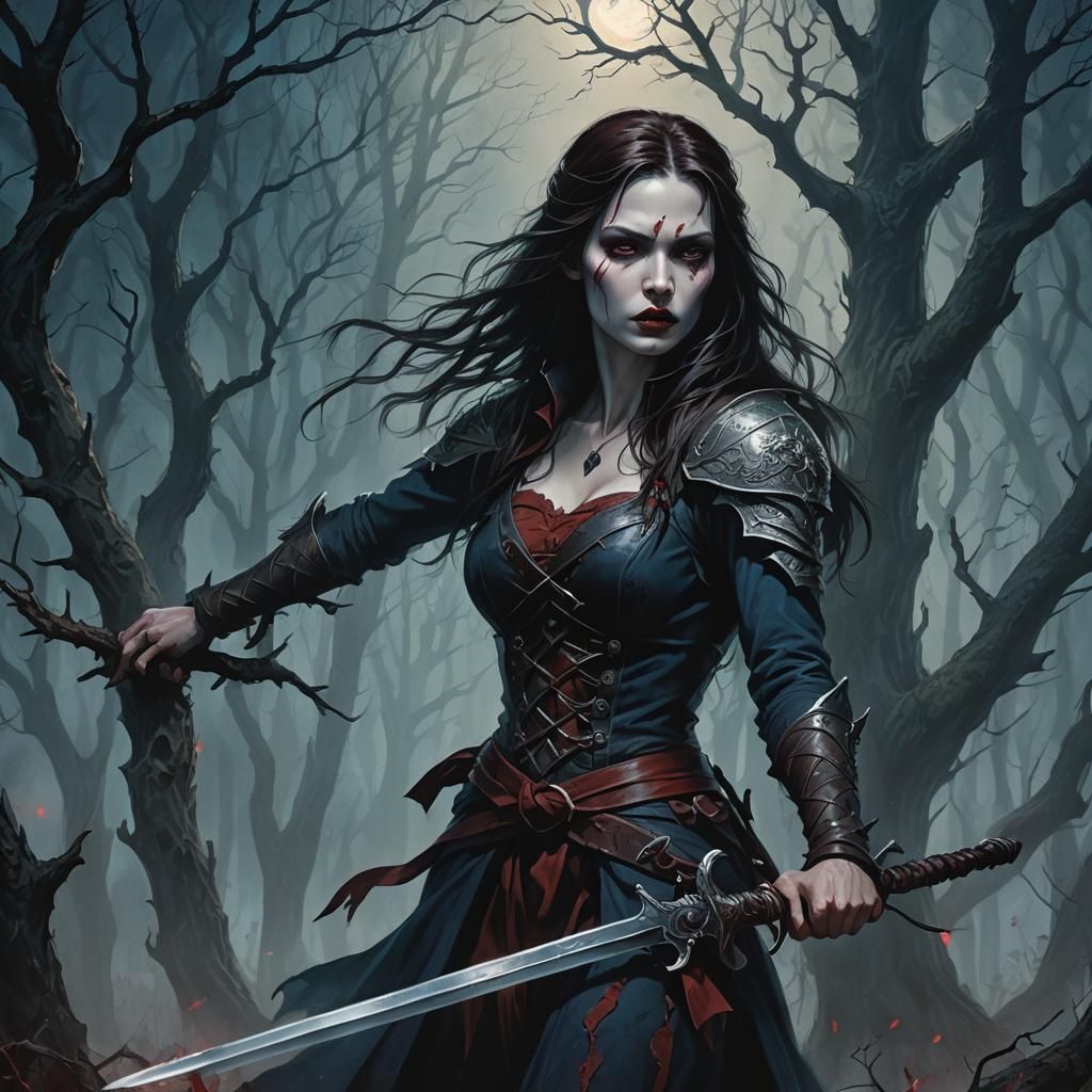 Dark Fantasy Bloodlust Seeker in Misty Forest