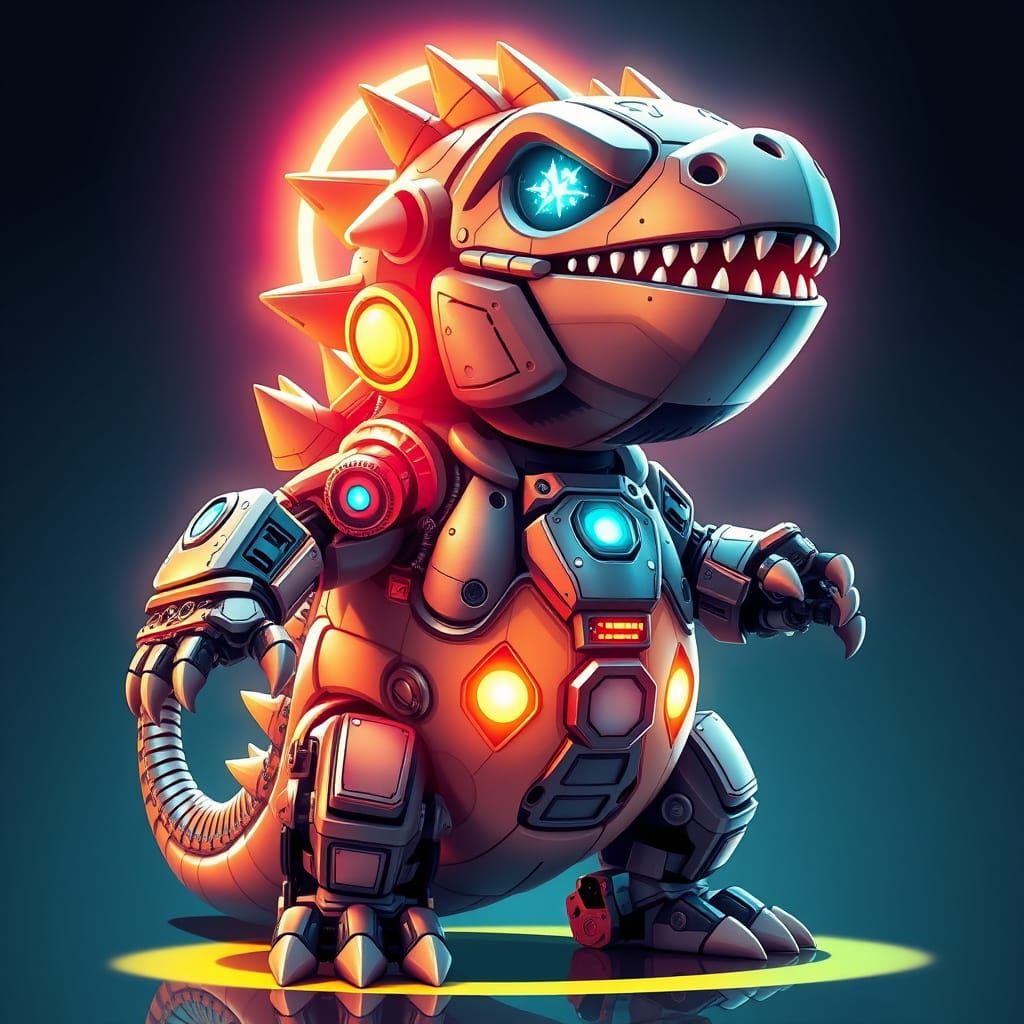 Cute Baby Mechagodzilla with Sparkly Eyes in Vibrant Kawaii ...