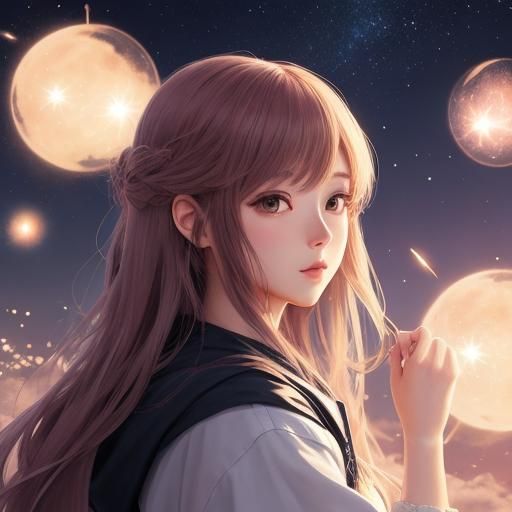 Anime Girl Surrounded by Stars: Inspirational Illustration