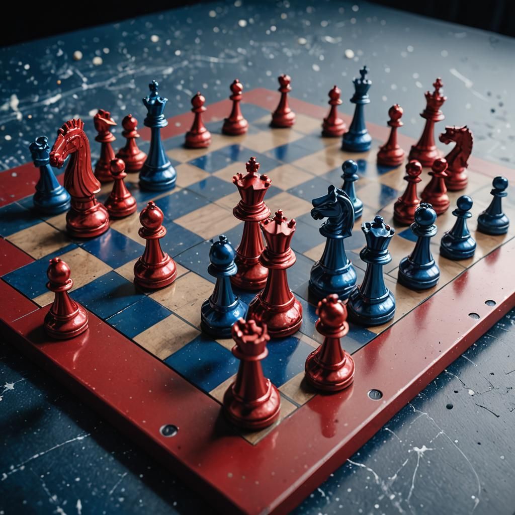 Chess Game in Space with Metal Pieces