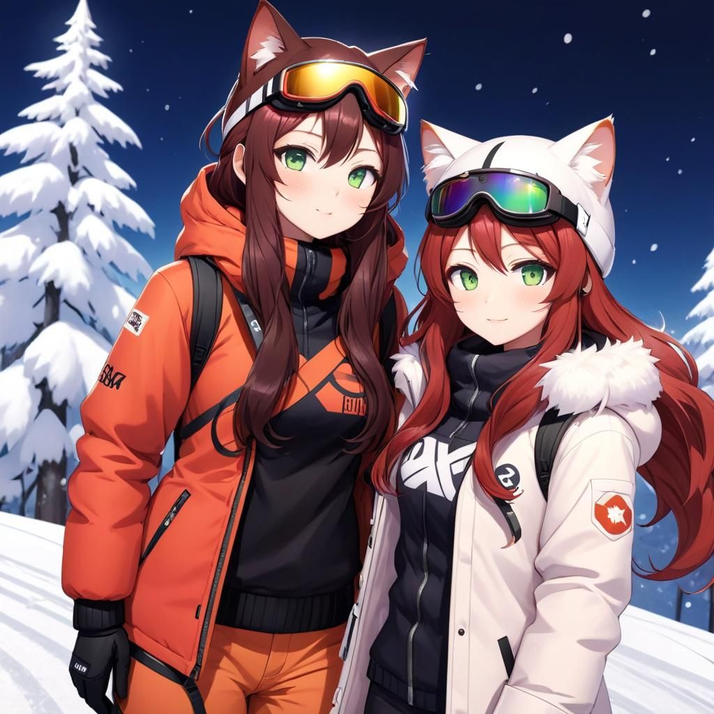 Anime Cat-Girls Snowboarding in Sapporo, Japan