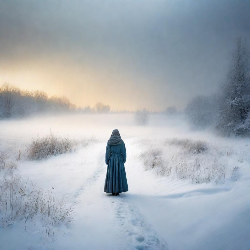 Lone Figure in Snowy Landscape as Romanticism Art