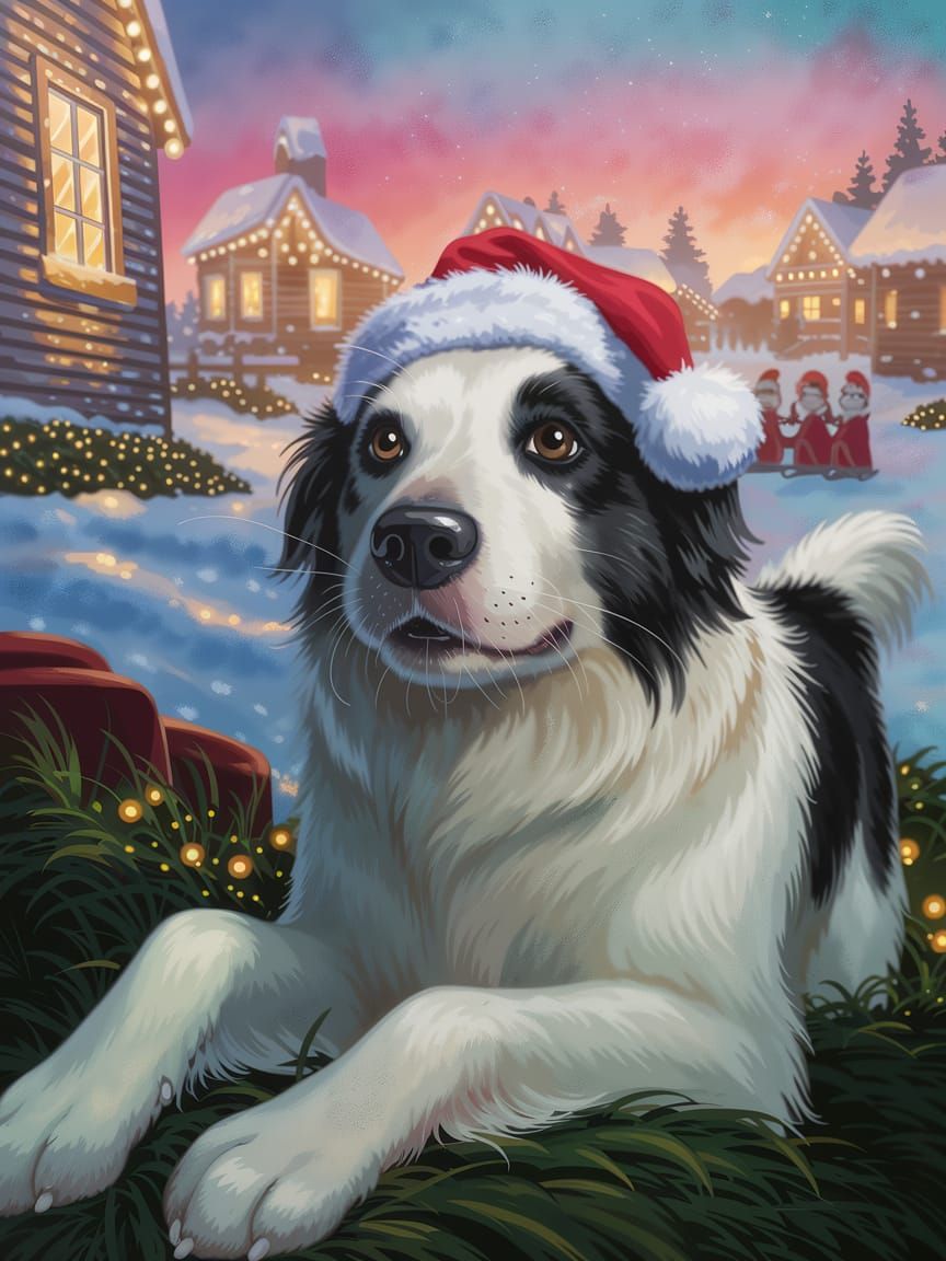 Santa's Faithful Border Collie in Festive Cheer