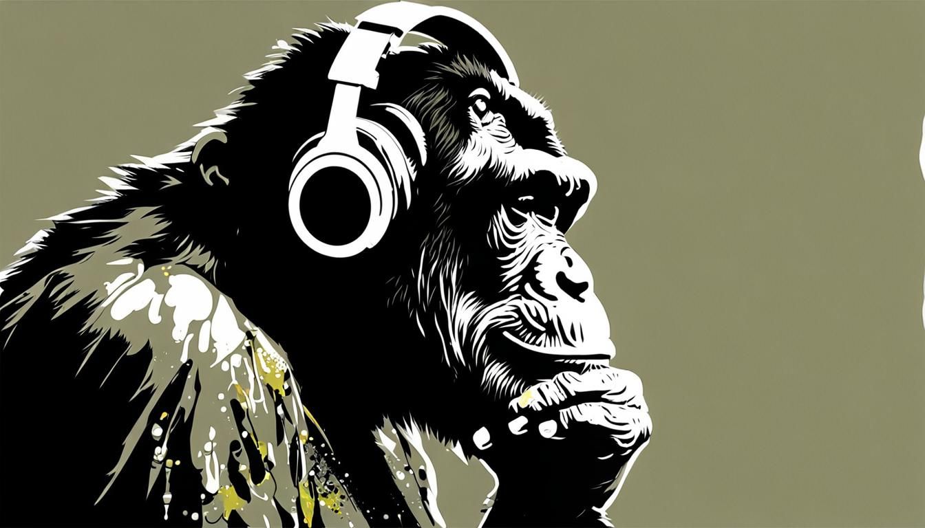Contemplative Chimpanzee in Graffiti Stencil Art