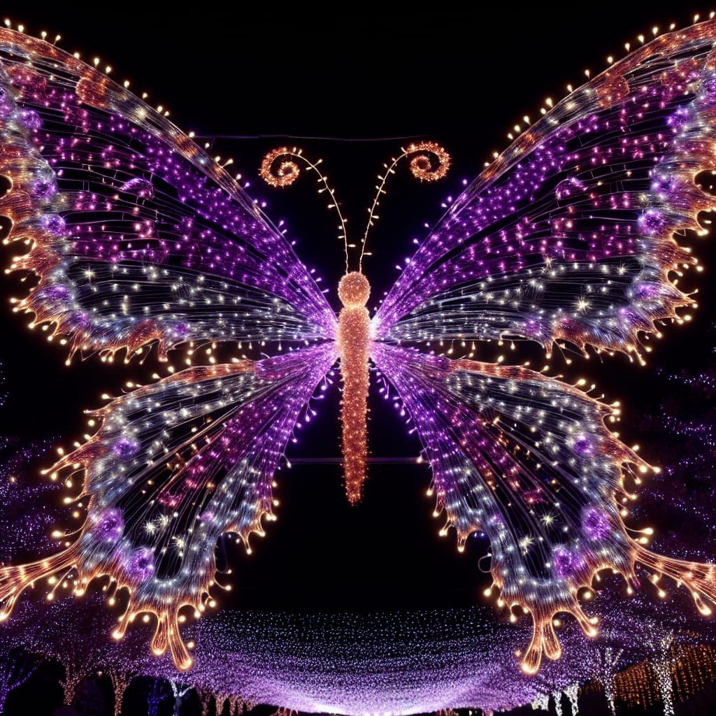 Glowing Purple Angelic Butterfly Amidst Christmas Lights