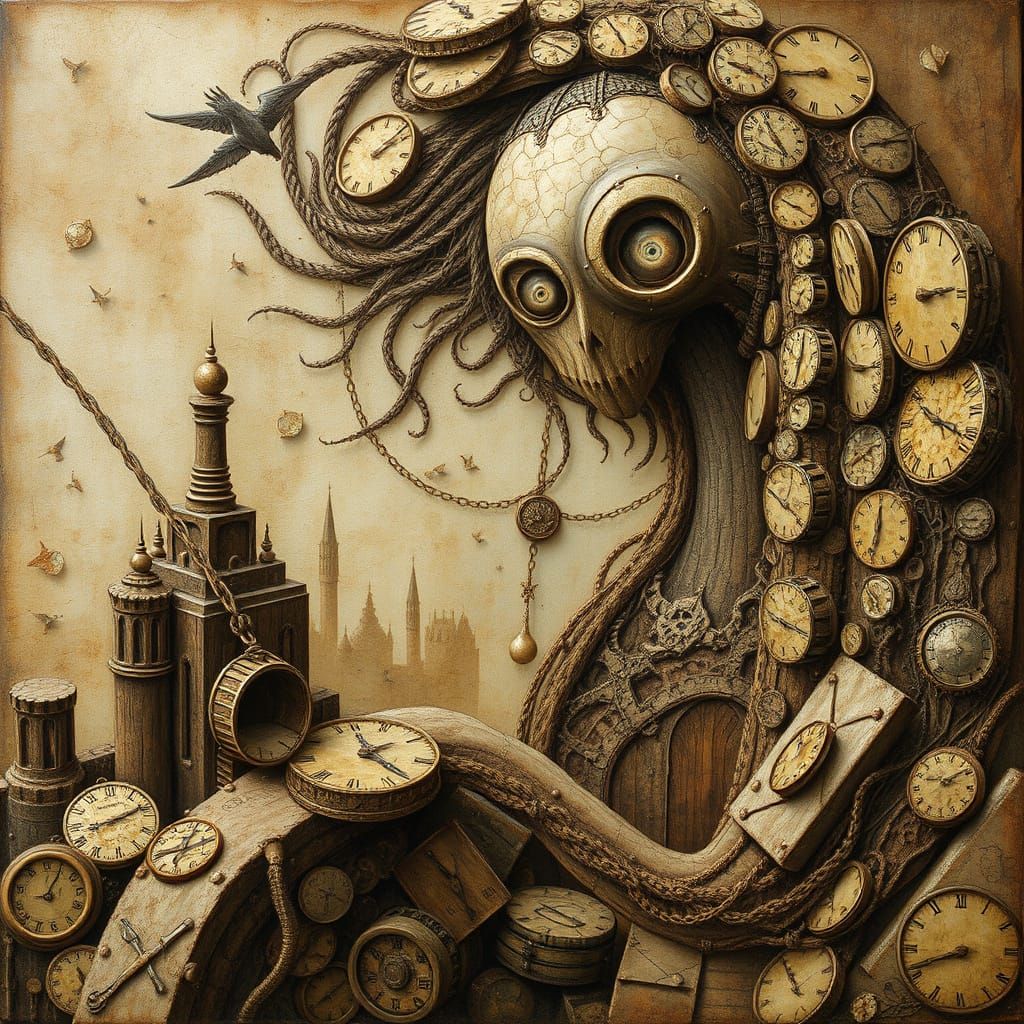 Mysterious Timekeeper in a Whimsical Dream World