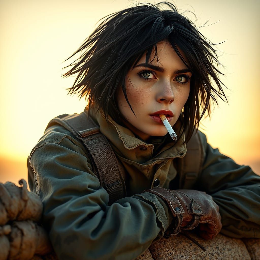 Cyberpunk-Style Paratrooper in Exhaustion, Faded Camouflage ...