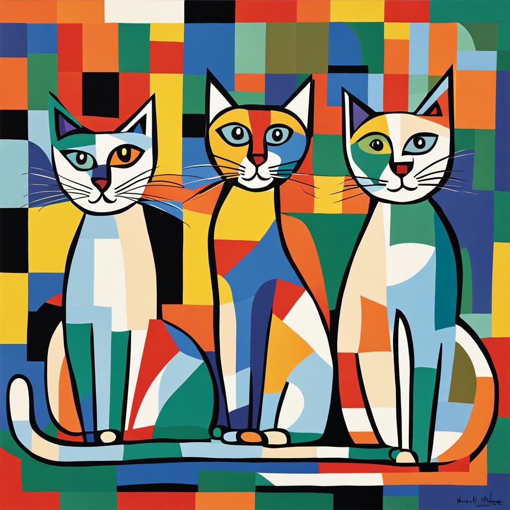 Cubist Cats in Matisse Style
