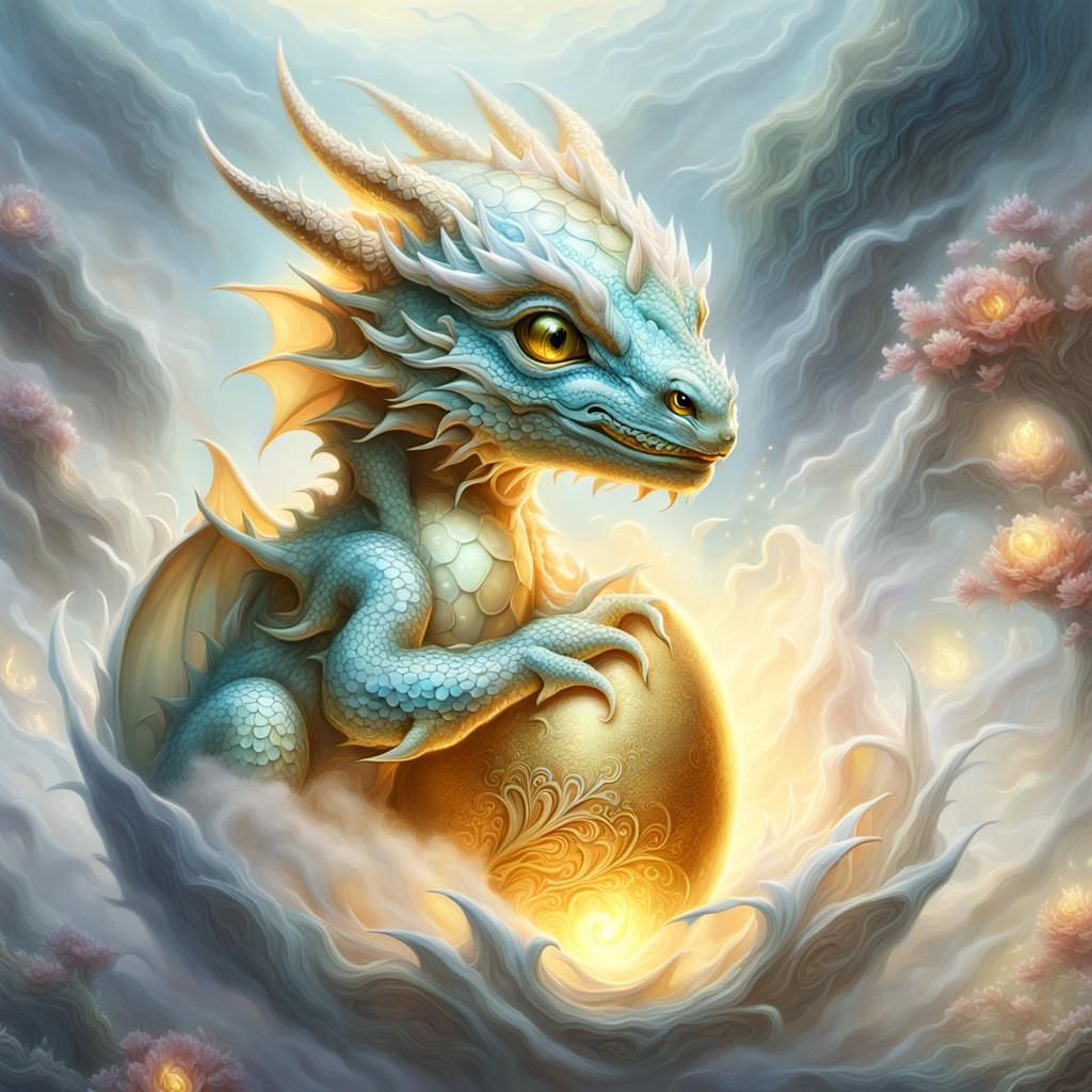 Baby Dragon Emerges in Ethereal Fantasy Art