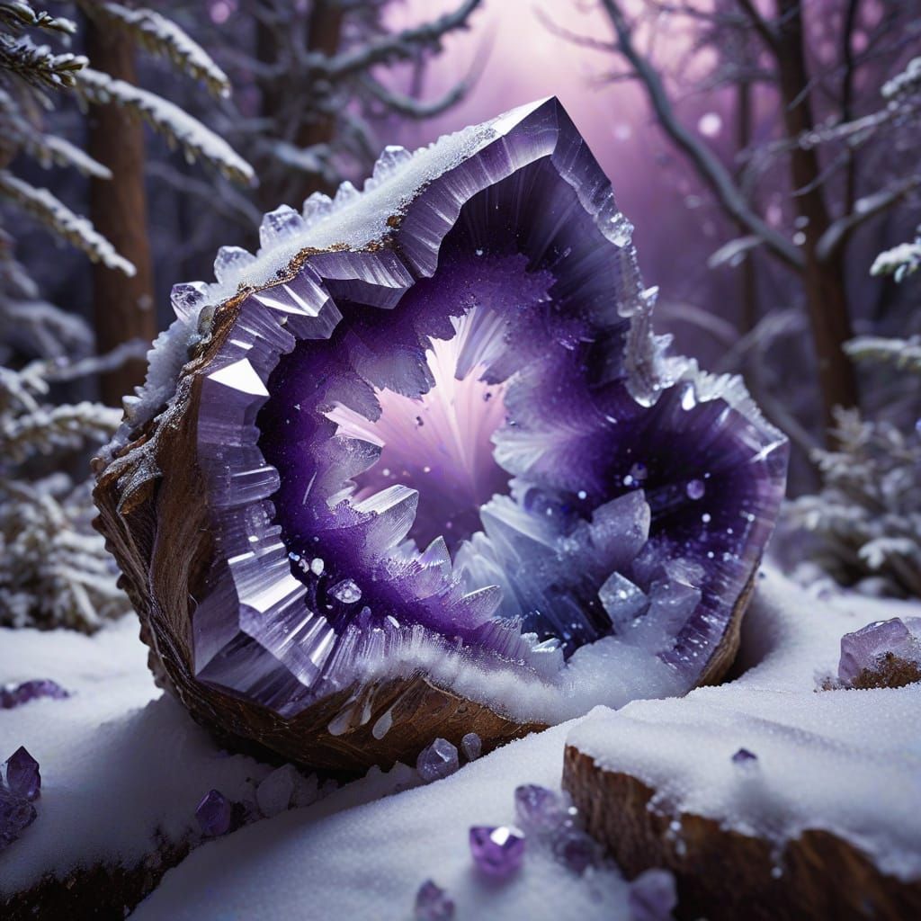 Amethyst Geode Reveals Winter Avalanche Diorama