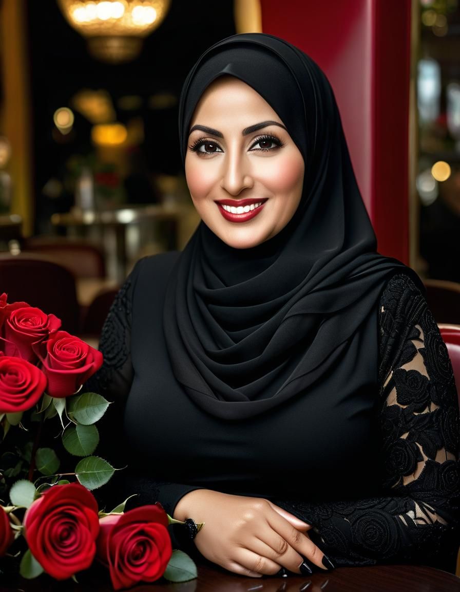 Detailed Portrait of Middle Eastern Woman With Roses