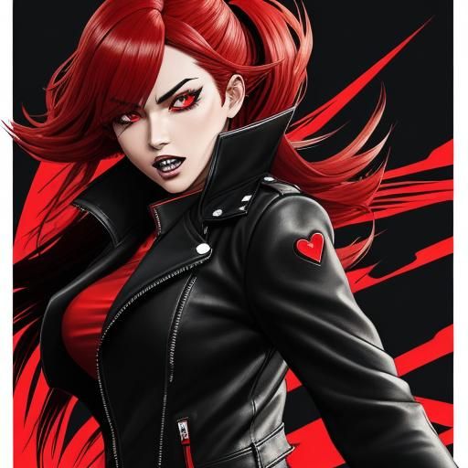 Anime Woman Reveals Monstrous Heart in Vivid Red