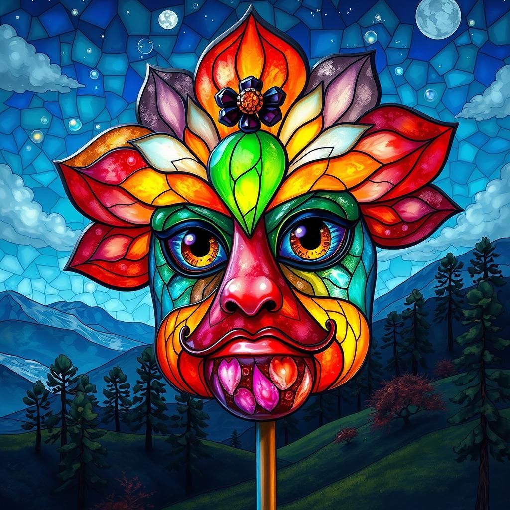 Stained Glass Flower Mask Digital Landscape Art