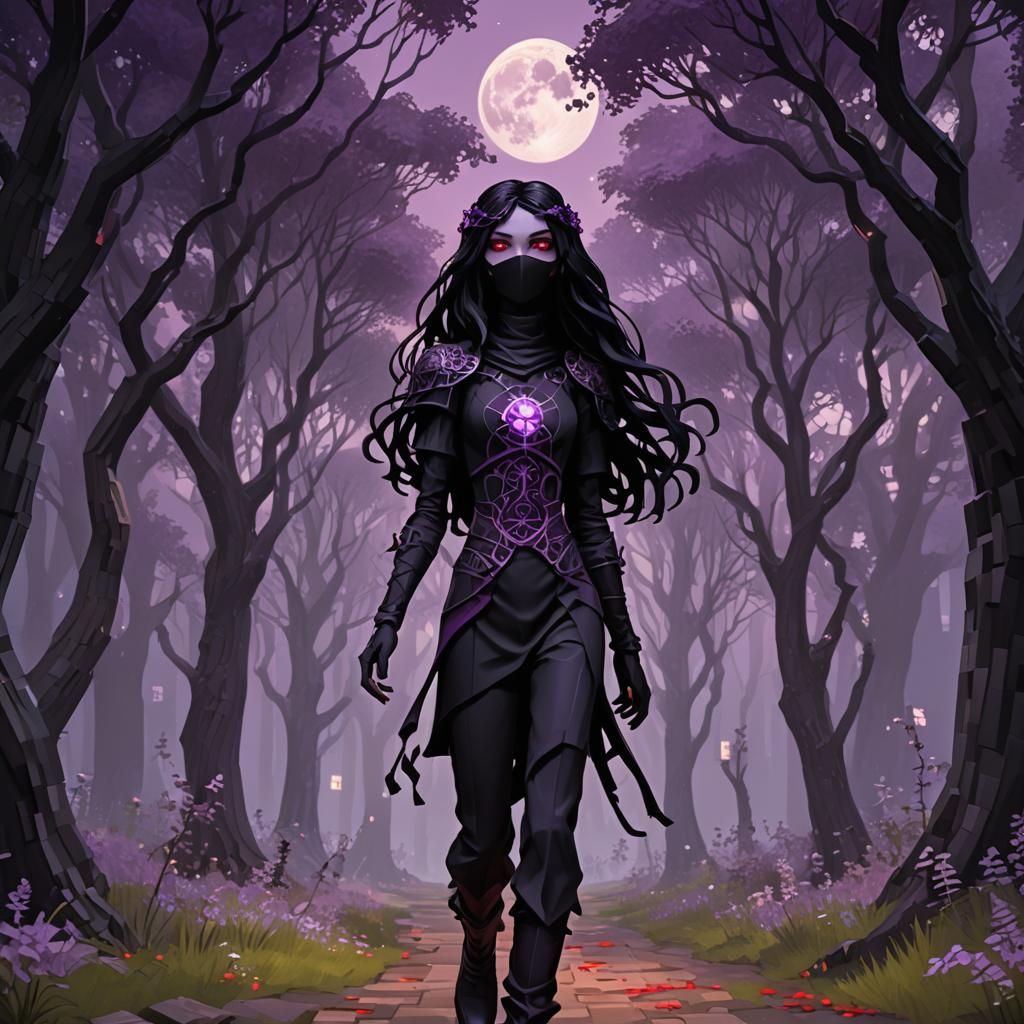 Ethereal Female Enderman in Purple Forest