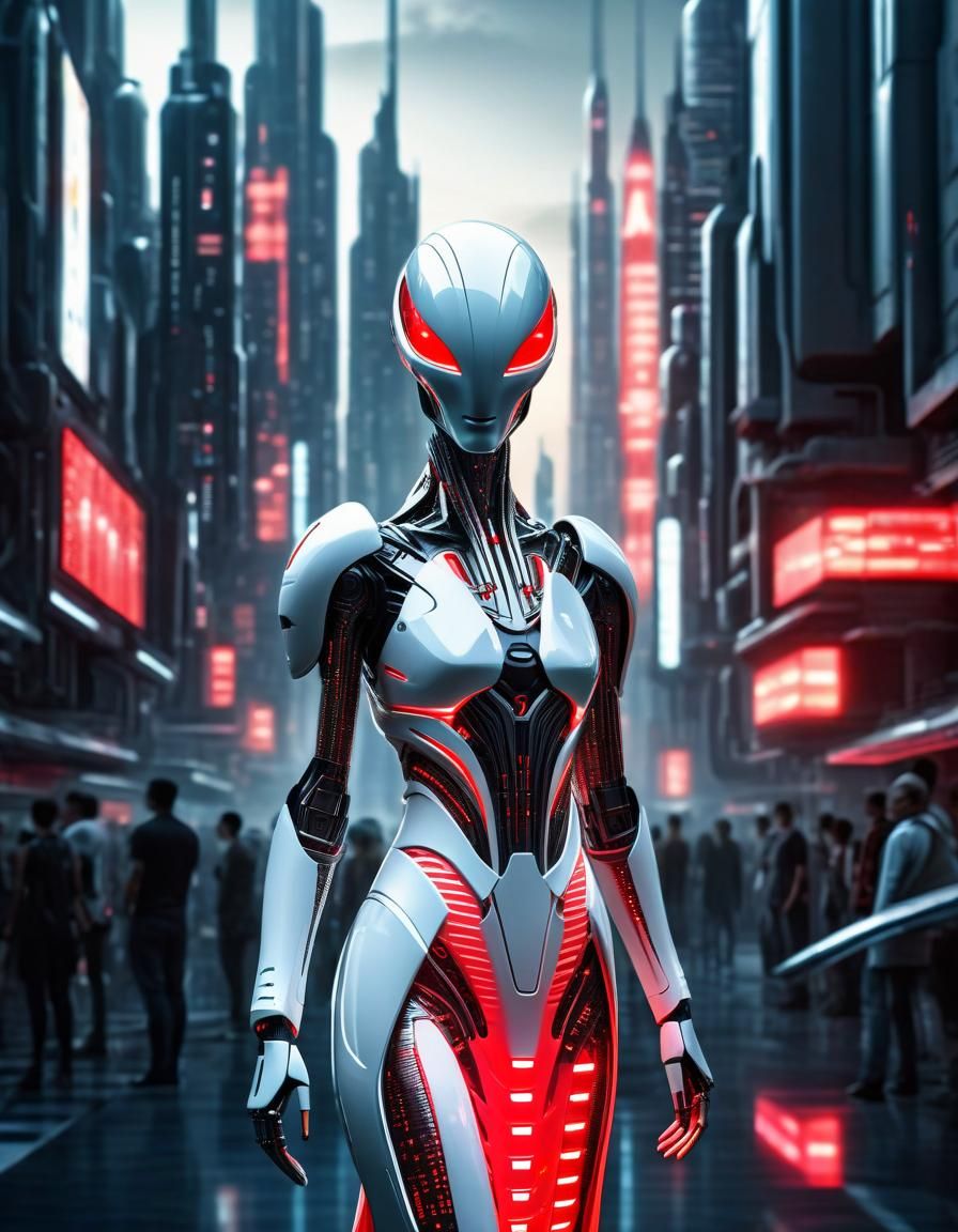 Stylish alien female robot