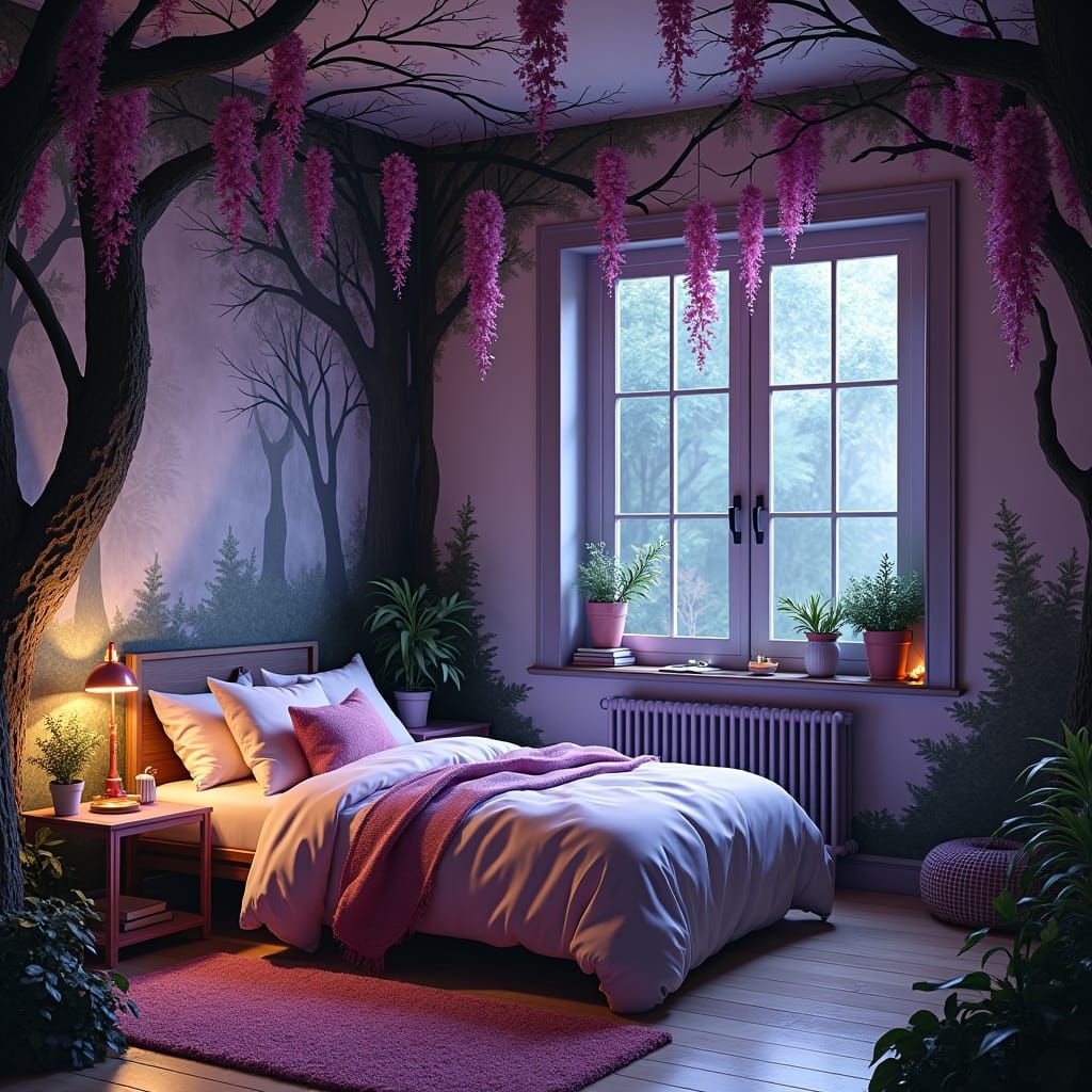 Magical Woodland Bedroom Design in Fantasy Concept Art Style