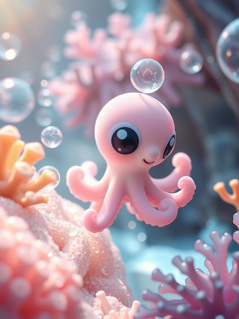 Adorable Baby Octopus in Iridescent Coral Reef