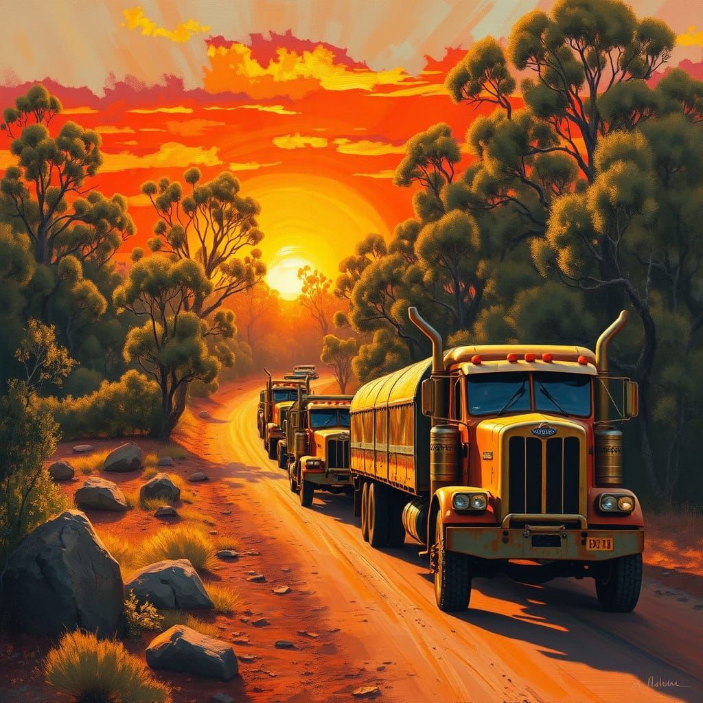Vibrant Australian Sunset Landscape with Eucalyptus Forest a...