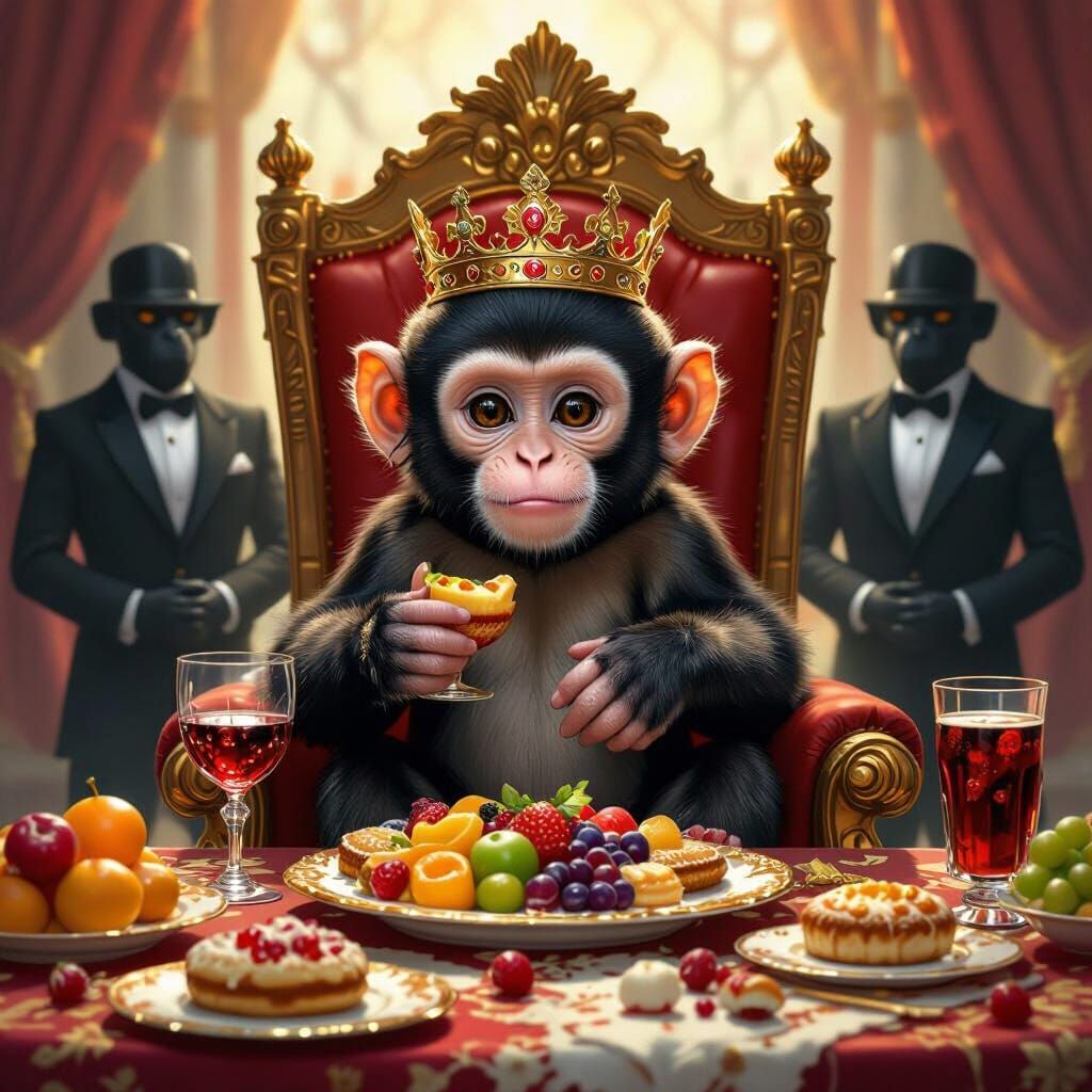 Young Monkey King Feasts With Bodyguards