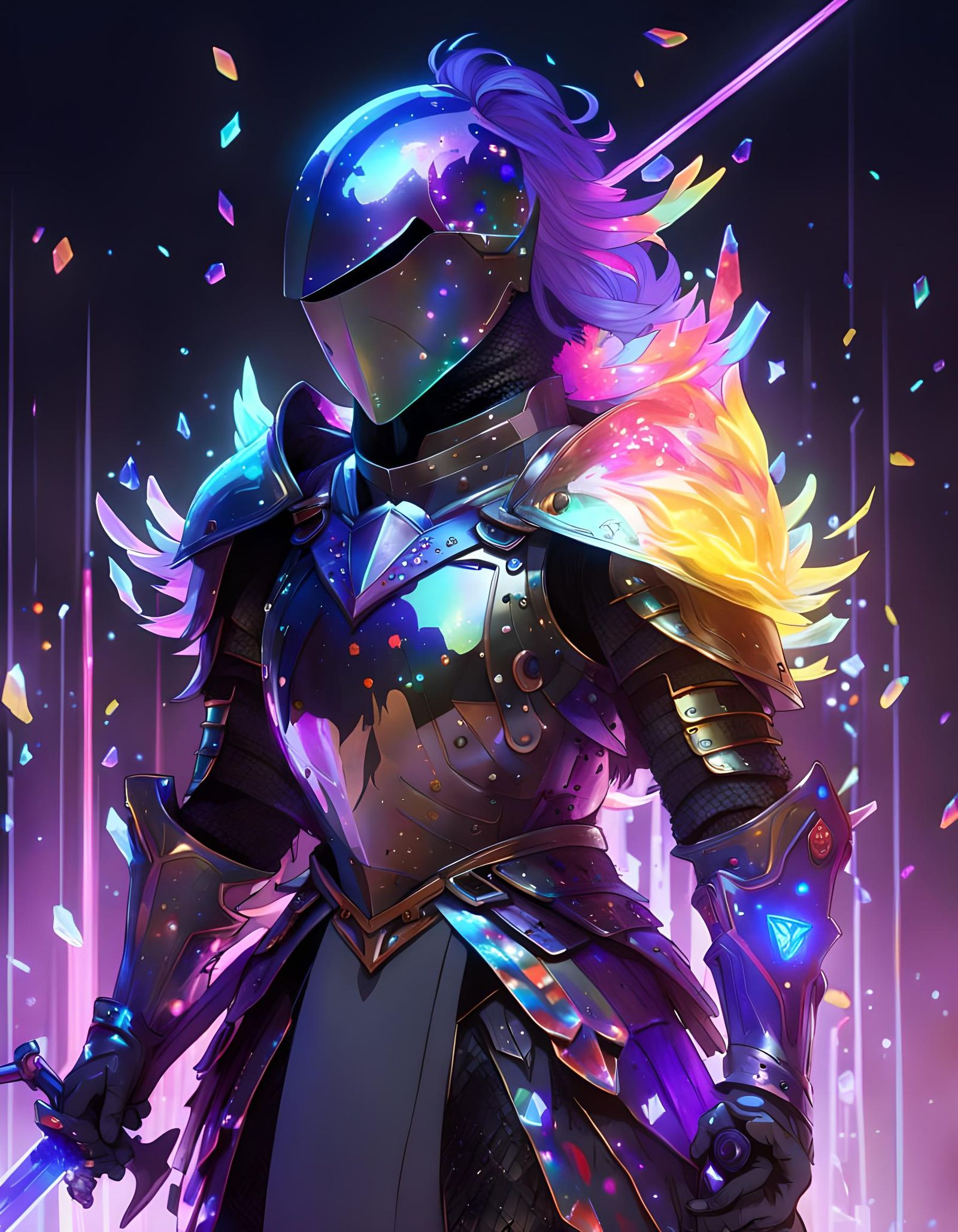 Glowing 3D Knight with Crystal Sword