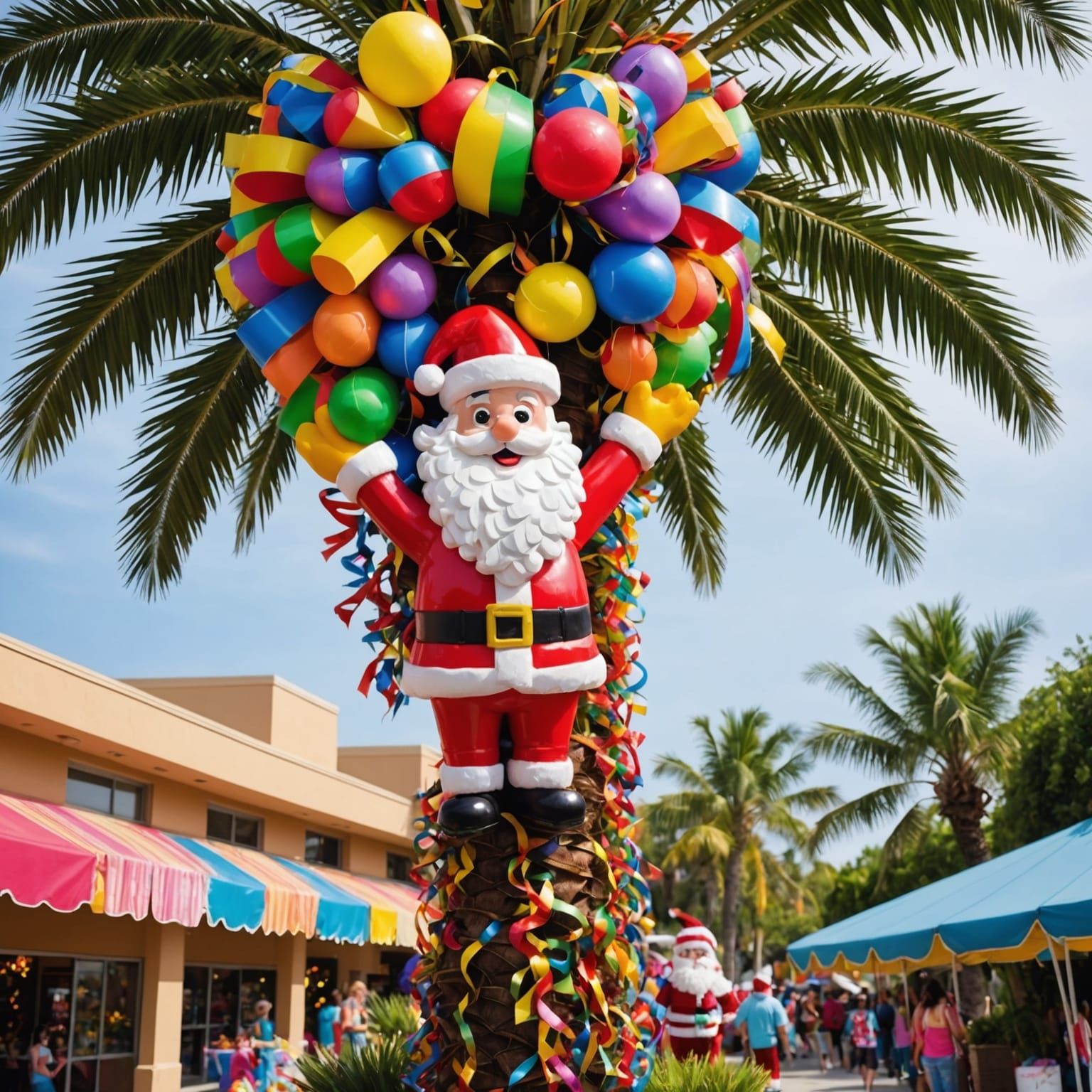 Tropical Santa Piñata Bursting with Candy