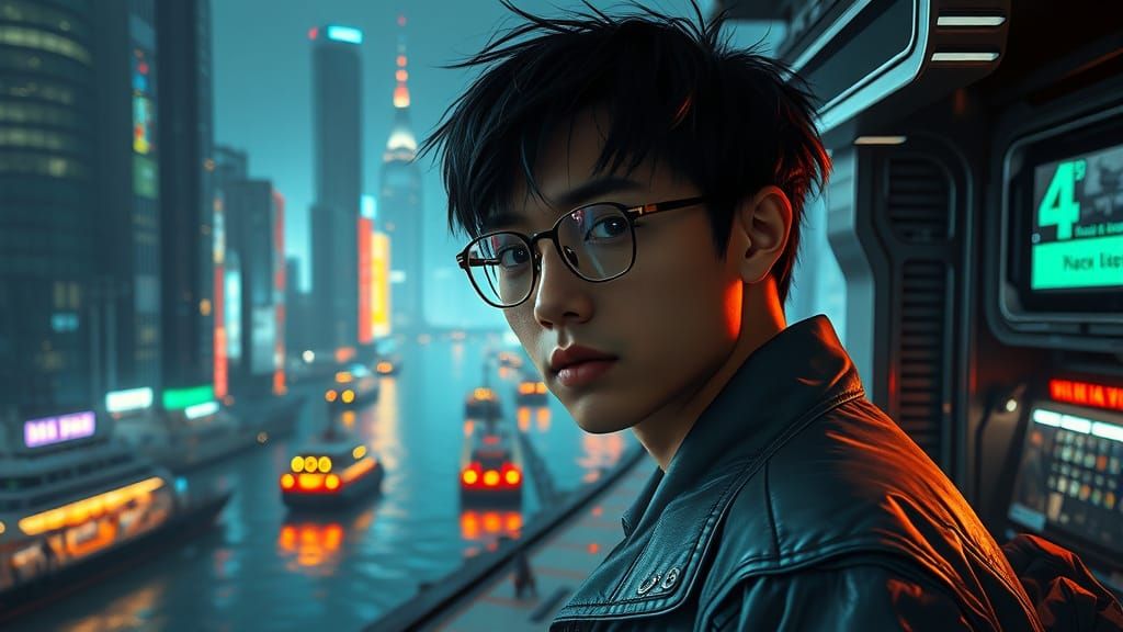 Kenji: Neo-Tokyo Network Analyst in Cyberpunk Style