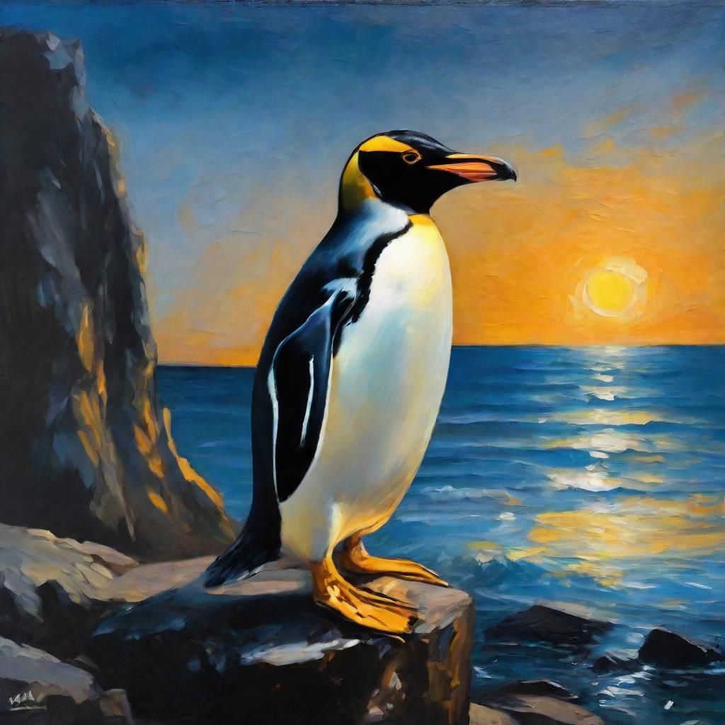 Alfred Hitchcock Penguin Portrait in Surrealist Style