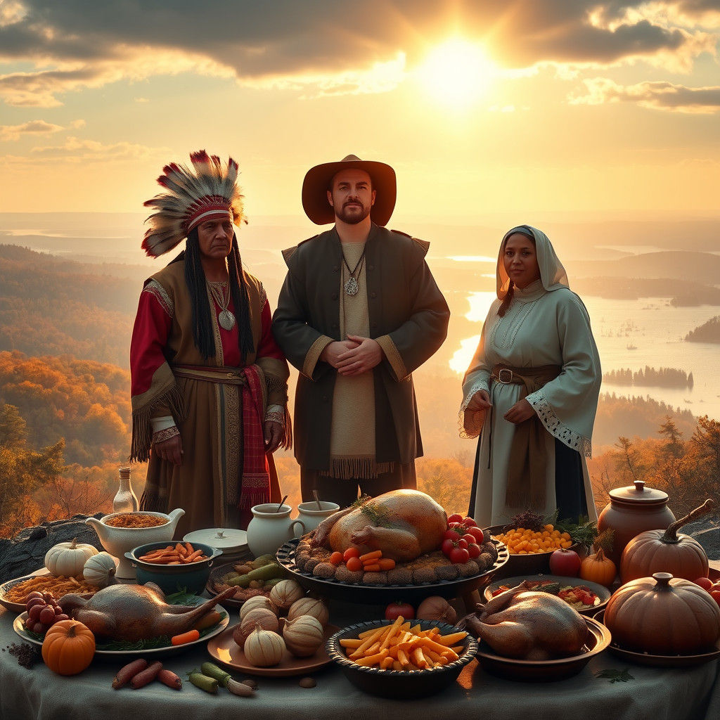 Native American Chief and Pilgrim Leader United