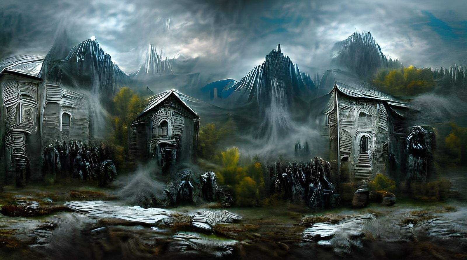 Sinister Haunted House in Misty Mountains