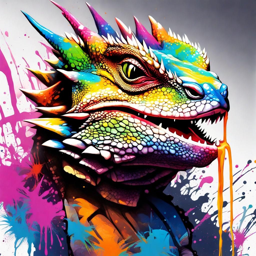 Vibrant City Bearded Dragon in Graffiti Style