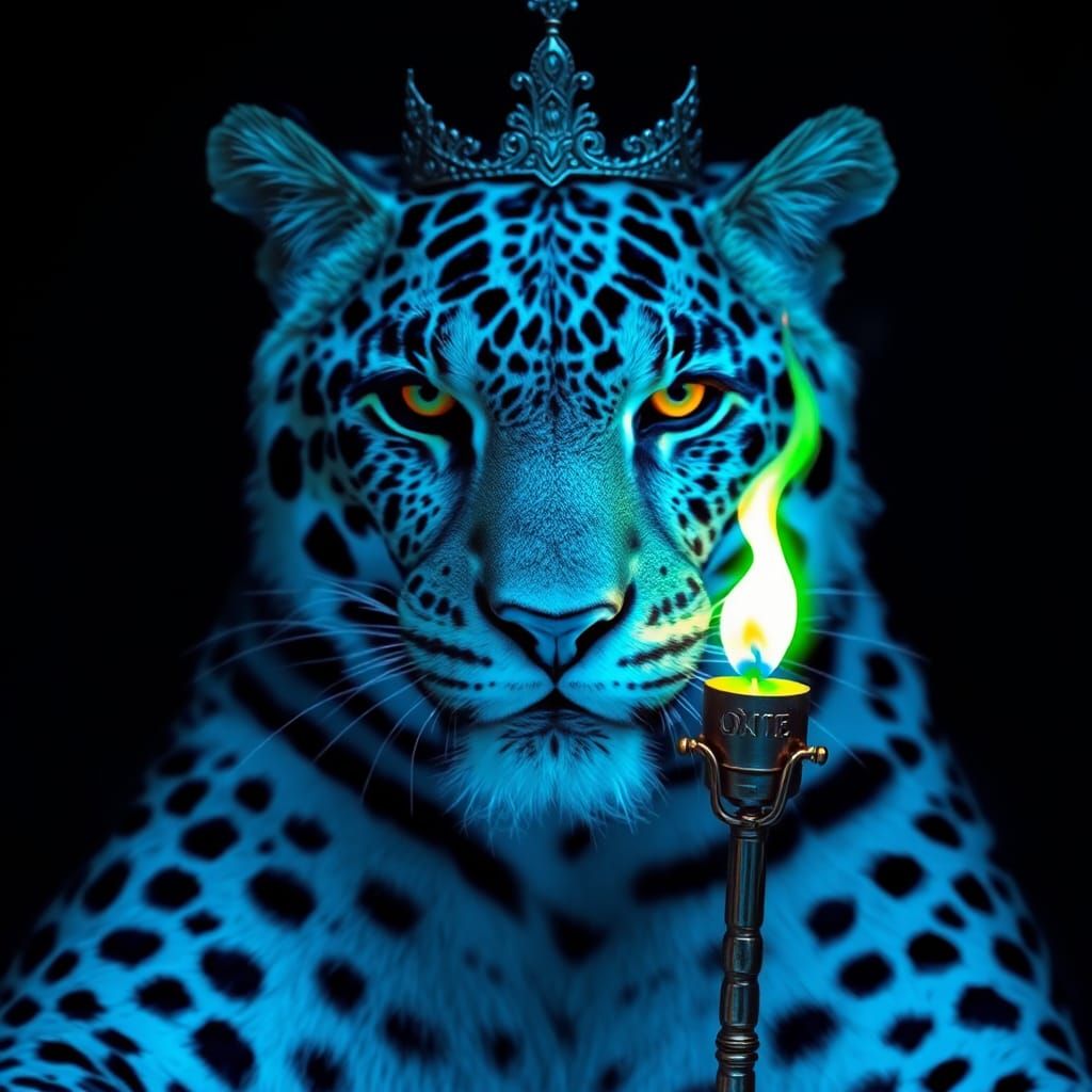 Surreal Blue Leopard Cityscape in Dreamlike Style