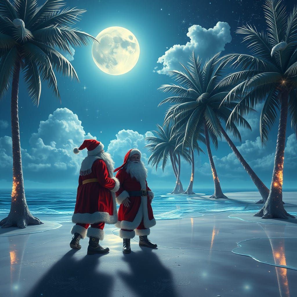 Surreal Santa Claus in Enchanted Tropical Paradise