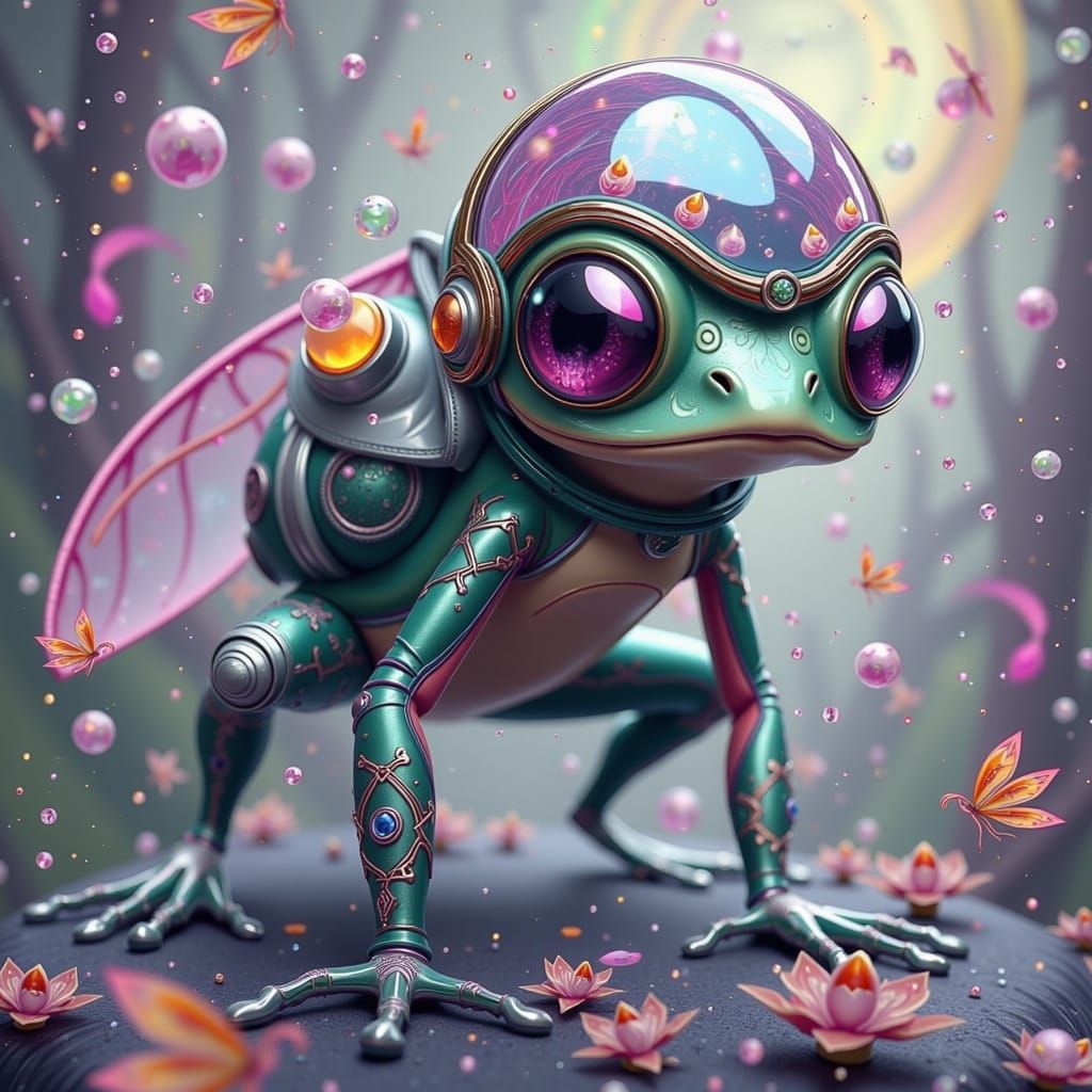 Ethereal Astronaut Frog in Dreamlike Cosmic Landscape