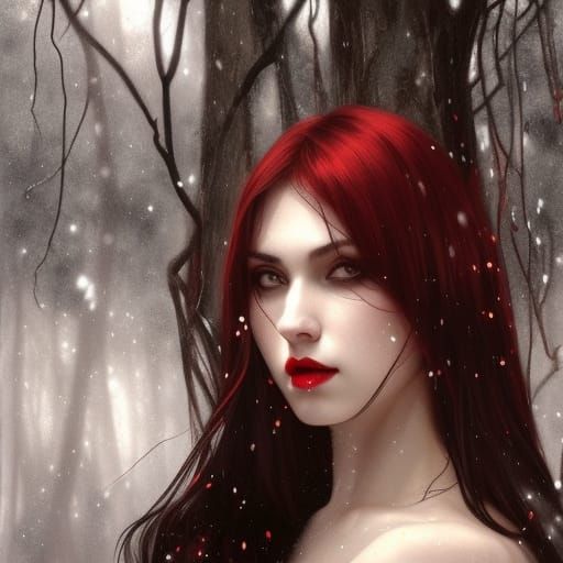 Pale Woman in Winter Forest: Hyperdetailed Portrait