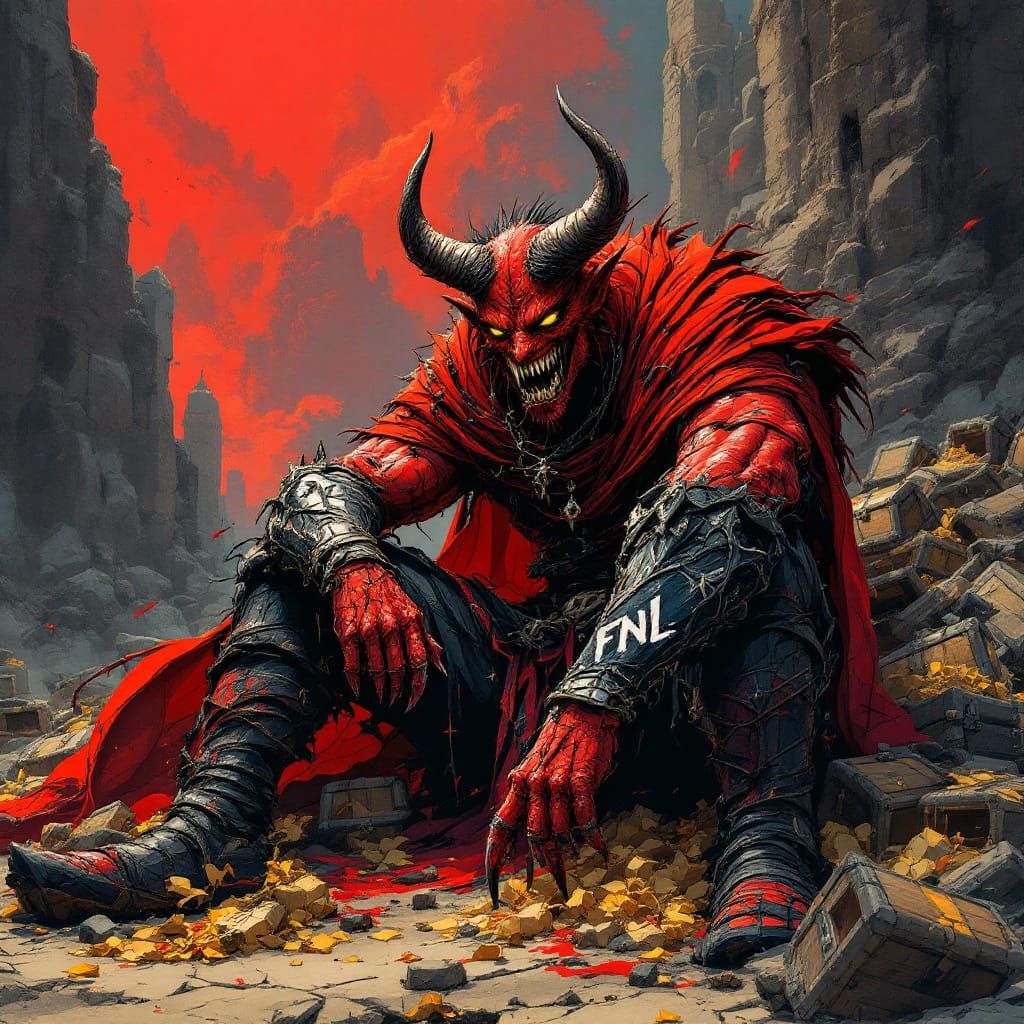 Furious Red Devil Warrior Loses Treasure, Anime Art